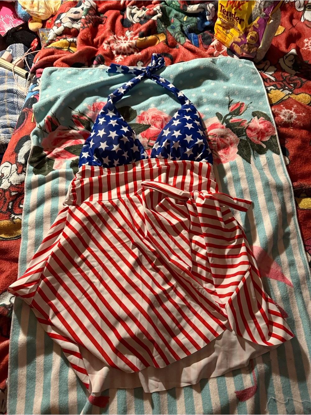 Patriotic Stars & Stripes Halter Swim Dress
